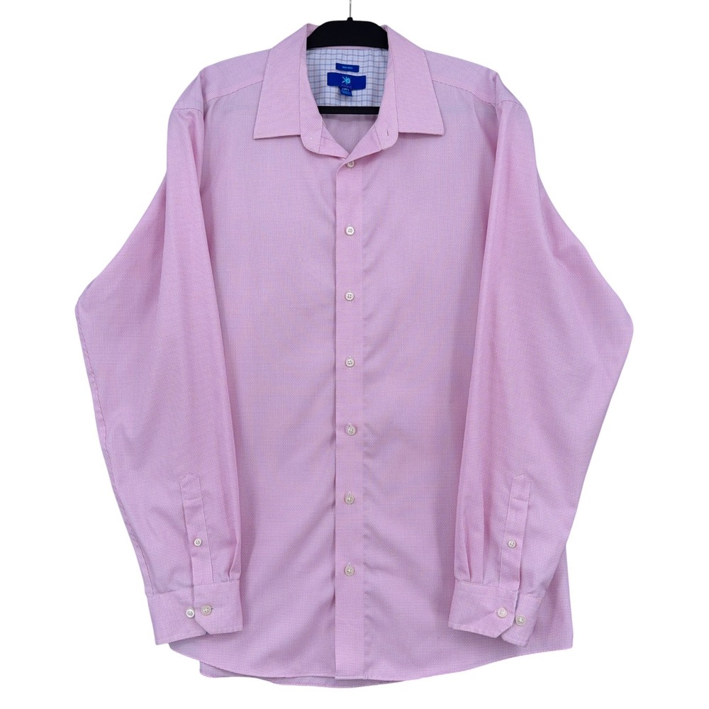 Egara Dress Shirt Mens 2XLT 100% Cotton Pink Non-Iron Micro-Check Long Sleeve